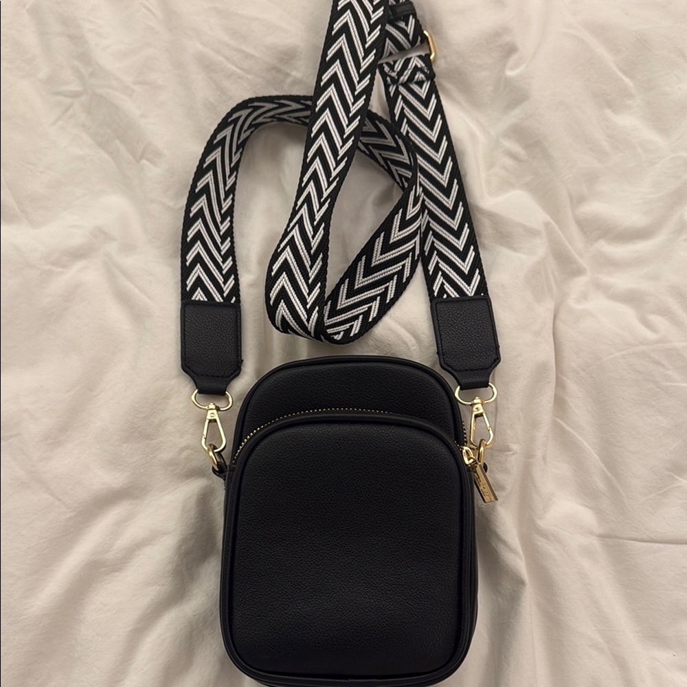 Black Crossbody Bag with Chevron Strap